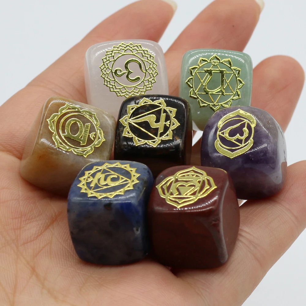 

7Chakra Amethyst Jade Sodalite Square Ornament Natural Yoga Energy Symbol Stone Non-porous Bead16-18mmDIY Jewelry Home Decor14PC