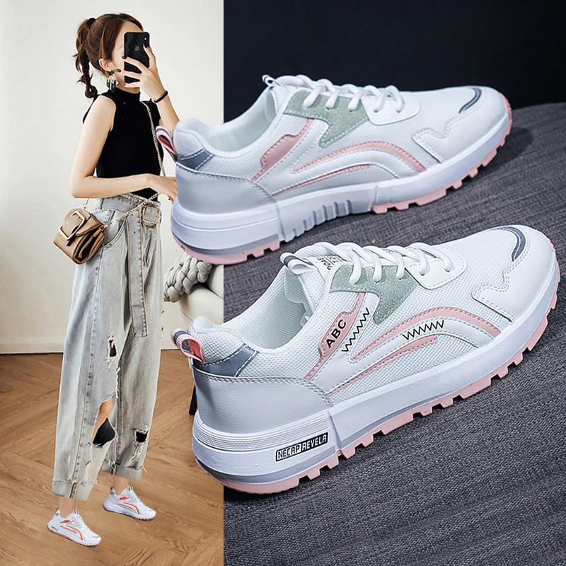 

Women Chunky Sneakers Platform 2021 Fashion Spring Breathable Comfort Running Casual Couple Sport Shoes White Plus Size 35-40