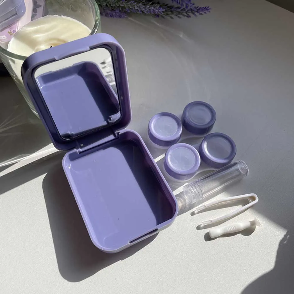 

1 Piece Beauty Contact Lens Box Purple Tulip Portable Contact Lens Case Companion Box Two-pack Eye Lenses Holder Container