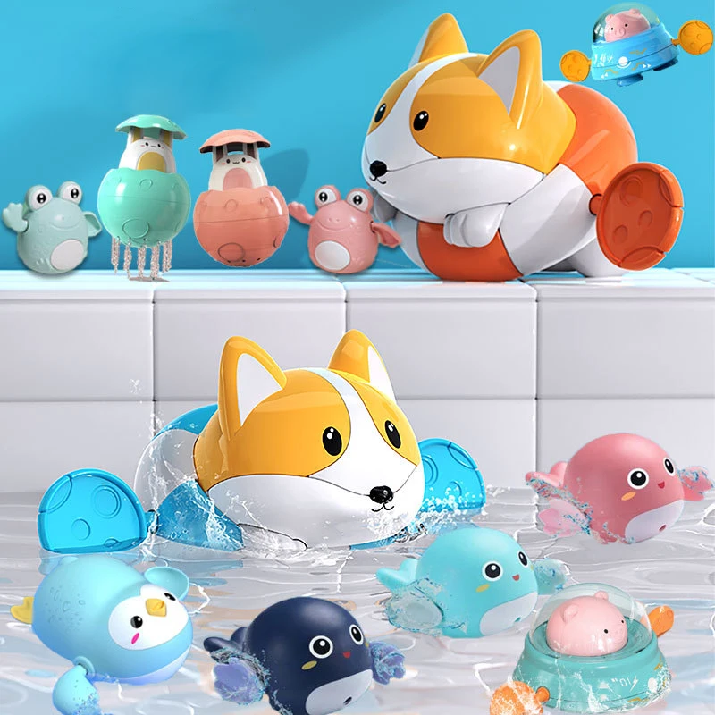 

Baby Bath Toys Cute Cartoon Animal Tortoise Crab Penguin Baby Swimming Water Toy Infant Chain Clockwork Bath Toy For Kid