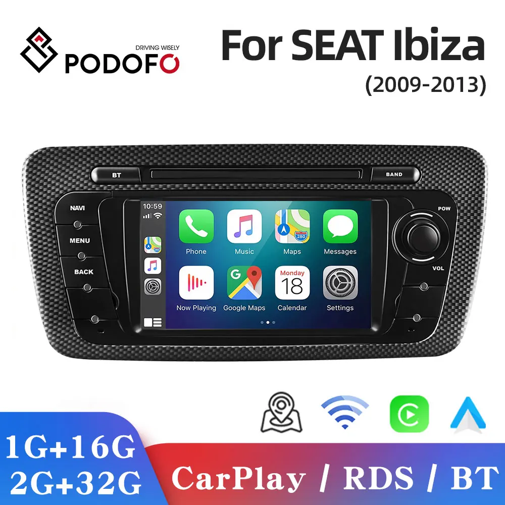Автомагнитола Podofo CarPlay Android для SEAT Ibiza 6j 2009-2013 мультимедийный стереоприемник 2 Din