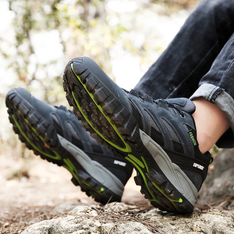 HIKEUP Tourist Trekking Sneakers For Men Low-Top Hiking Shoe Anti-Collision Toe Mountain Climbing Sports Trail Jogging Outdoor