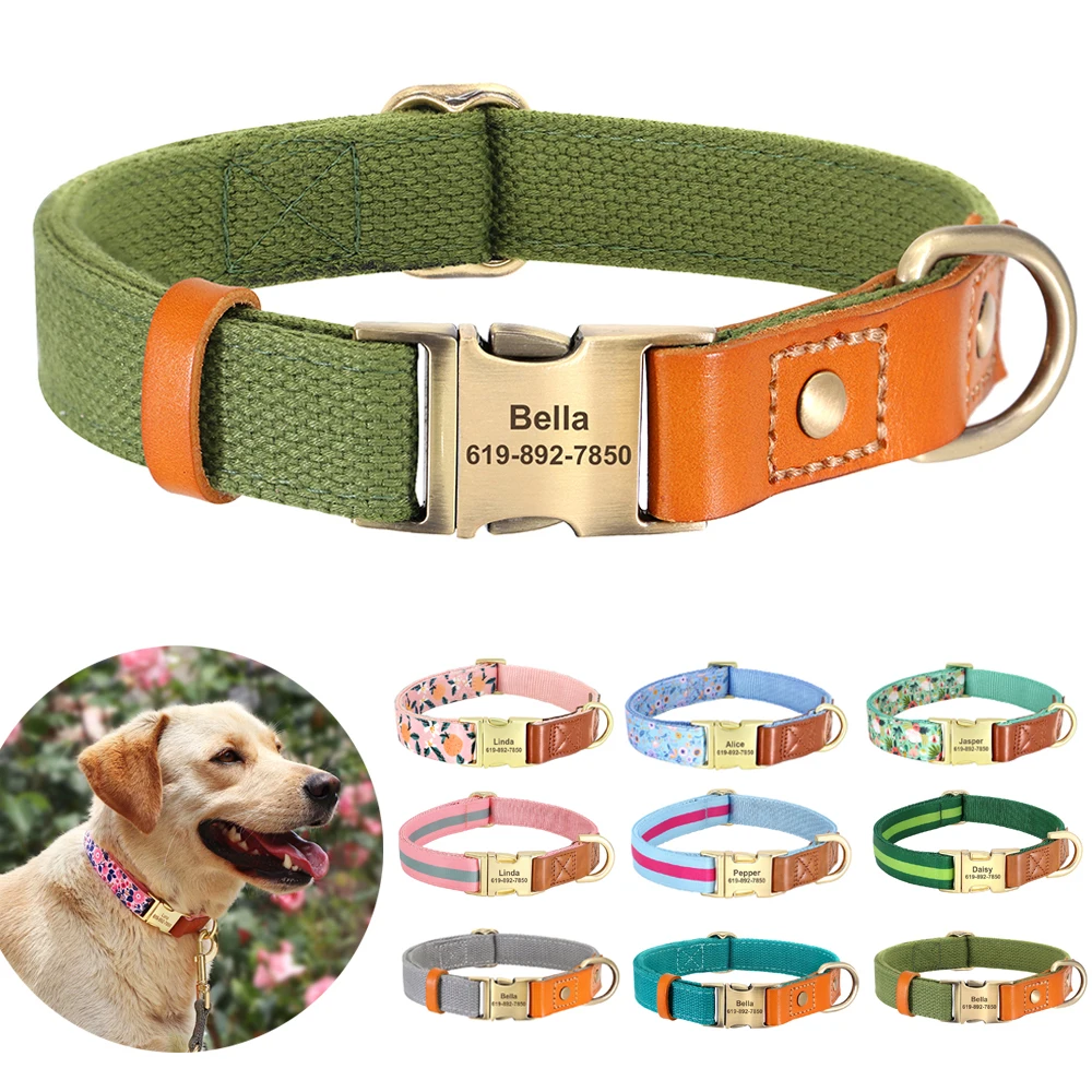 

Free Engraved Dog ID Tag Collar Personalized Nylon Leather Durable Dog Collars For Small Medium Dogs Chihuahua Pug Collars