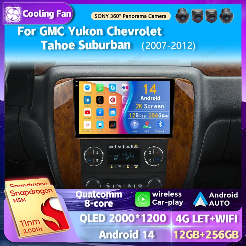 Android 14 Wi-Fi + 4G Carplay BT Автомобильный радиоприемник для GMC Yukon Chevrolet Tahoe Suburban 2007-2012