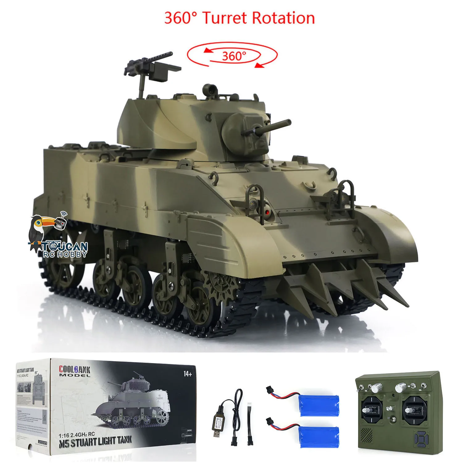 Радиоуправляемый танк RTR 1/16 США M5A1 Stuart VI 360° ° Модель танков с дистанционным