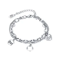 bracelets double layered wearing heart pendant stainless steel chain ladies girl jewelry gift