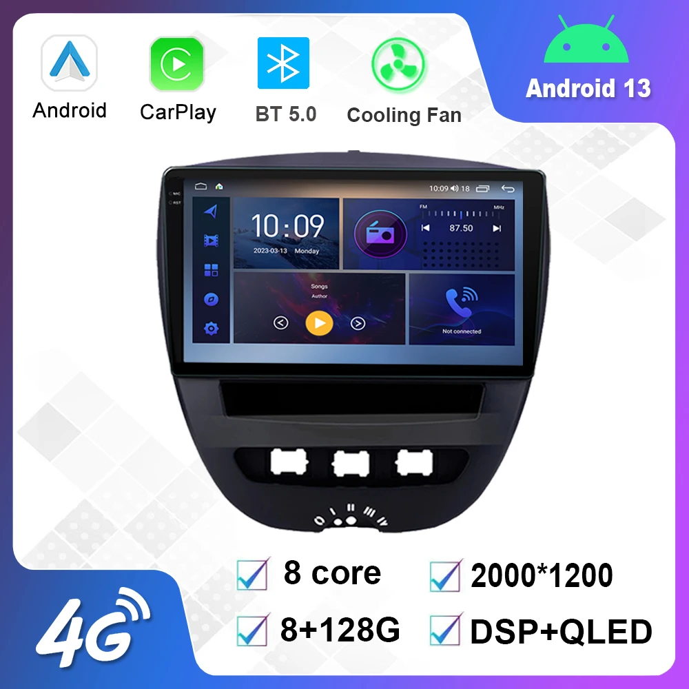 

10.1 Inch Android 12.0 Multimedia Player Auto Radio For Peugeot 107 Toyota Aygo Citroen C1 2005-2014 GPS Carplay 4G WiFi DSP