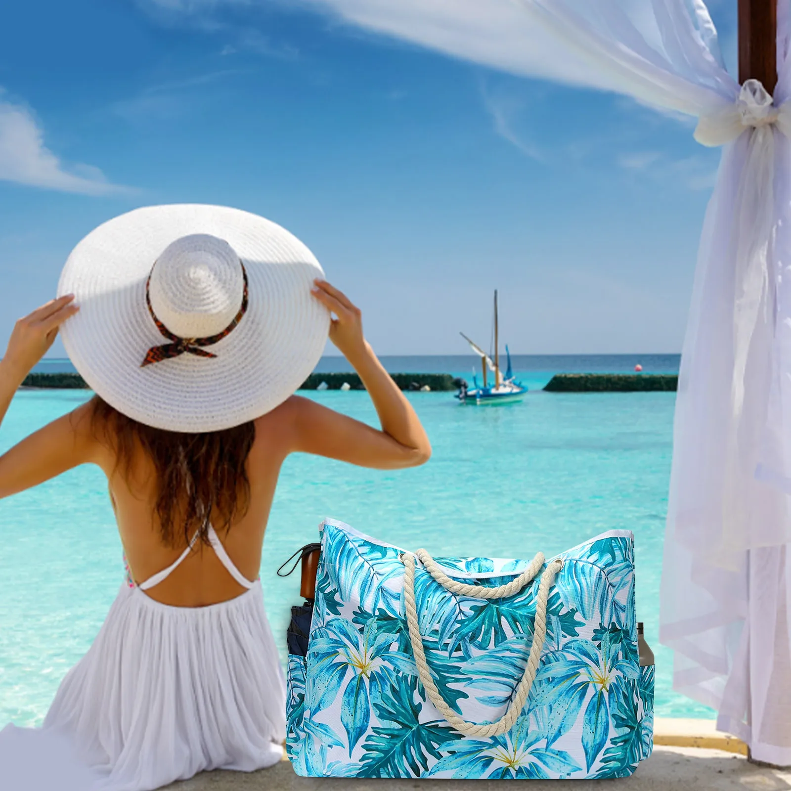 

360 Make up Stand Organizer Large Beach Bag Waterproof Lightweight 21 Inch Women Oversize Tote Bag For Beach Travel Swim Pool