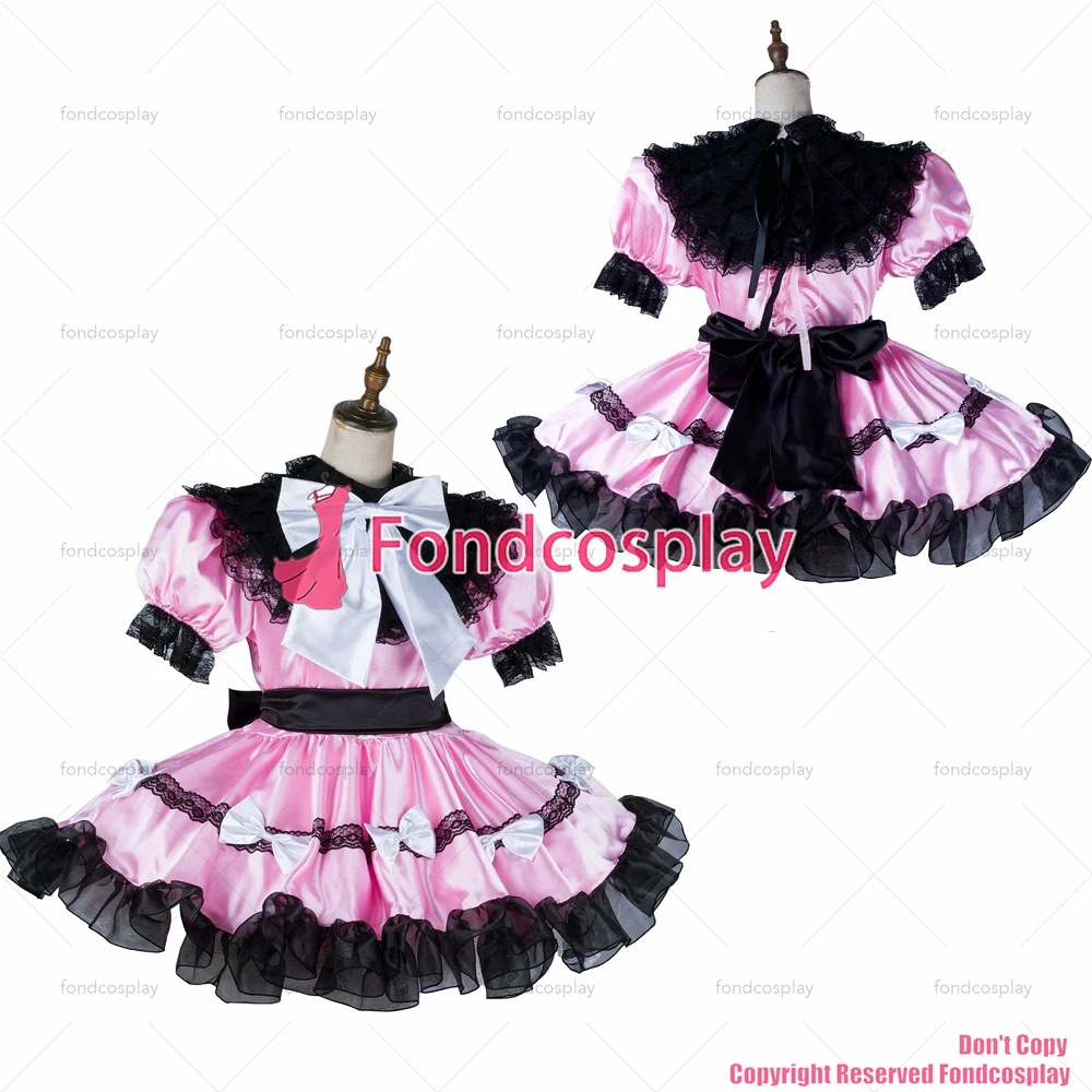 

tailor-made sexy adult dressing cross maid sissy short baby pink satin dress lockable uniform costume cosplay tv/cd[g2124]