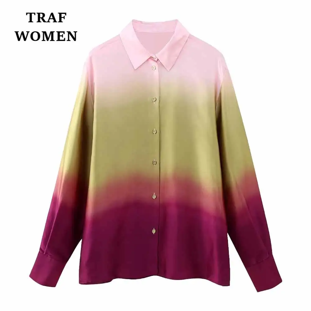 

Женская блузка на пуговицах с принтом, с длинным рукавом