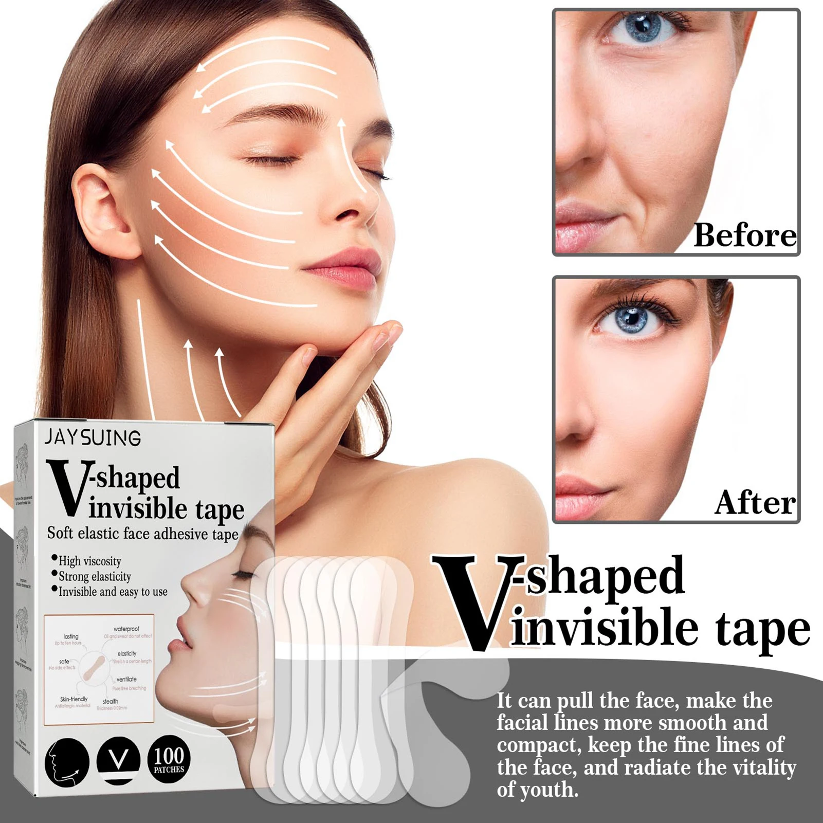 

Face Lift Tape High Elasticity & Waterproof Instant Face Lifting Sticker Invisible Wrinkles Lifting Patches For V-Line Face Make