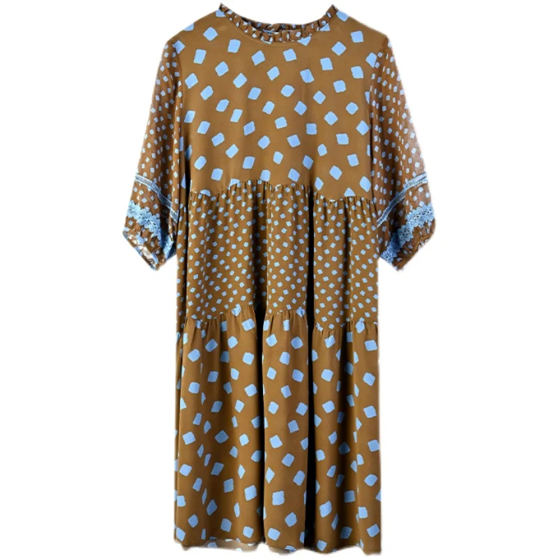 Женское элегантное шелковое платье с круглым вырезом и принтом Новинка лета 2022