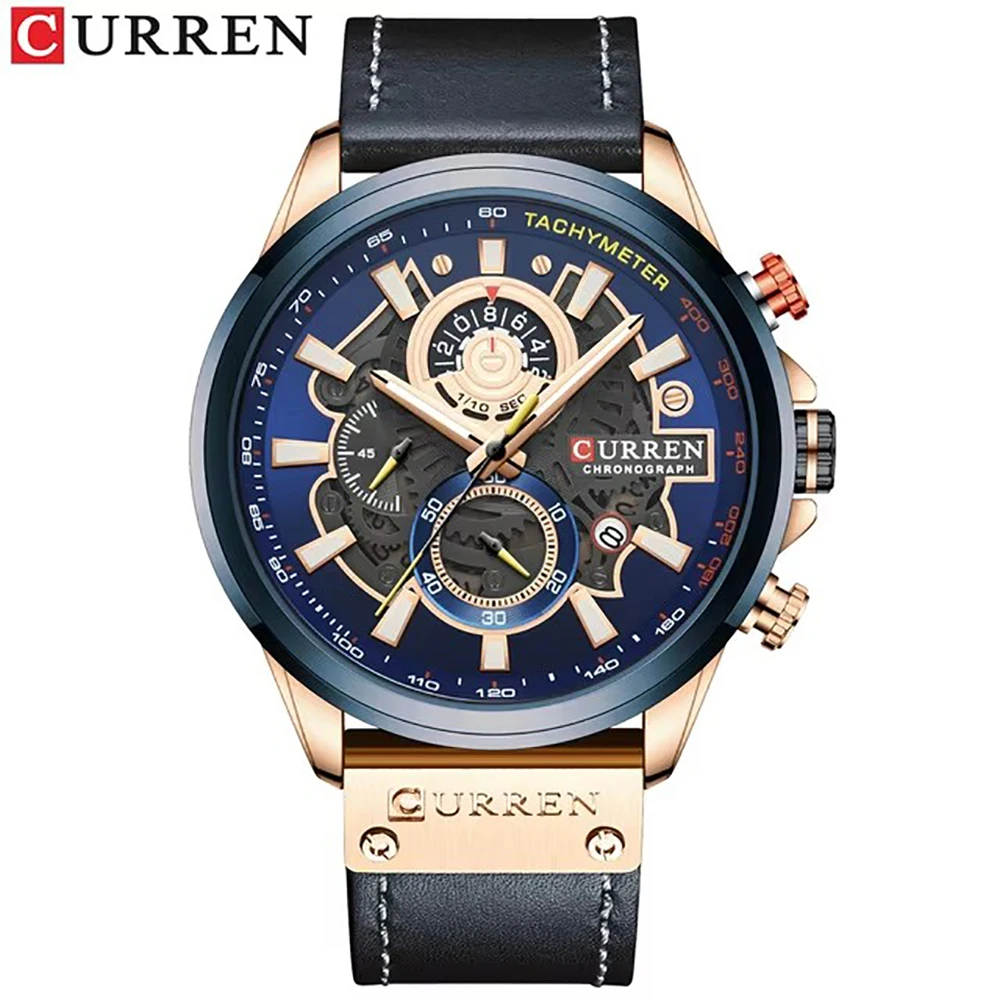 CURREN8380 Деловые минималистичные мужские наручные часы с кожаным ремешком, водонепроницаемые, многофункциональные, кварцевые (art.: 3920d96019be8) - 3920d96019be8
