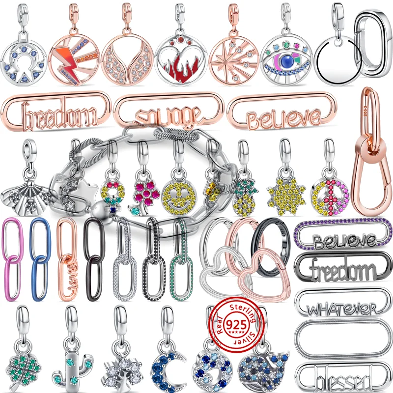 

Authentic 925 Sterling Silver ME Beads Heart Round Connector Charms Fit Original Pandora Me Link Chain Bracelet Necklace Jewelry
