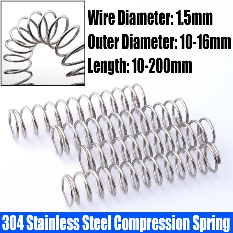 

1-10PC 1.5mm Wire Diameter Compression Spring 304 Stainless Steel Pressure Spring Return Spring 10-16mmOutside Diameter L=10-200