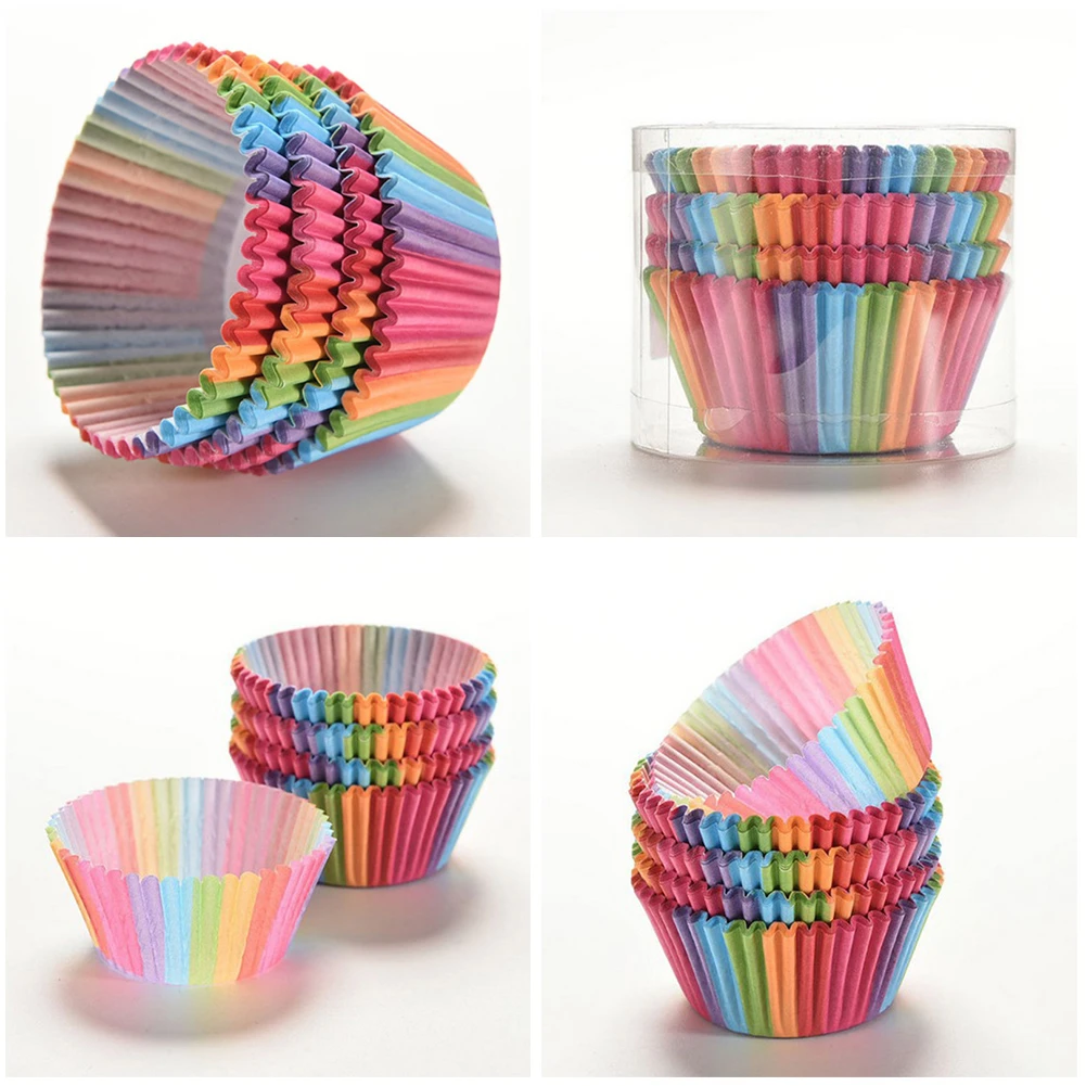 

100Pcs/lot Cupcake Paper Cups Rainbow Liner Cupcake Muffin Cases Paper Cake Baking Molds Wedding Party Decorating Cupcake Cases