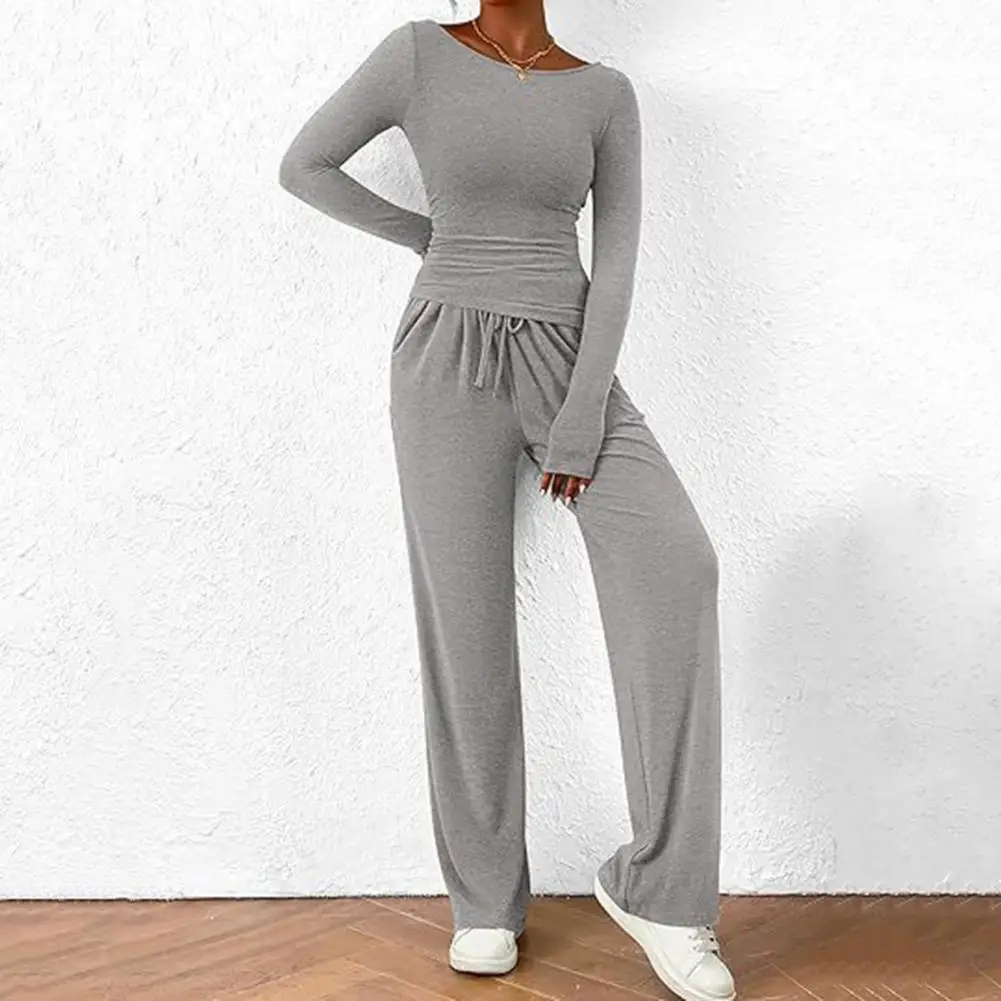 Женский комплект из топа и брюк однотонная Асимметричная блузка брюки с широкими