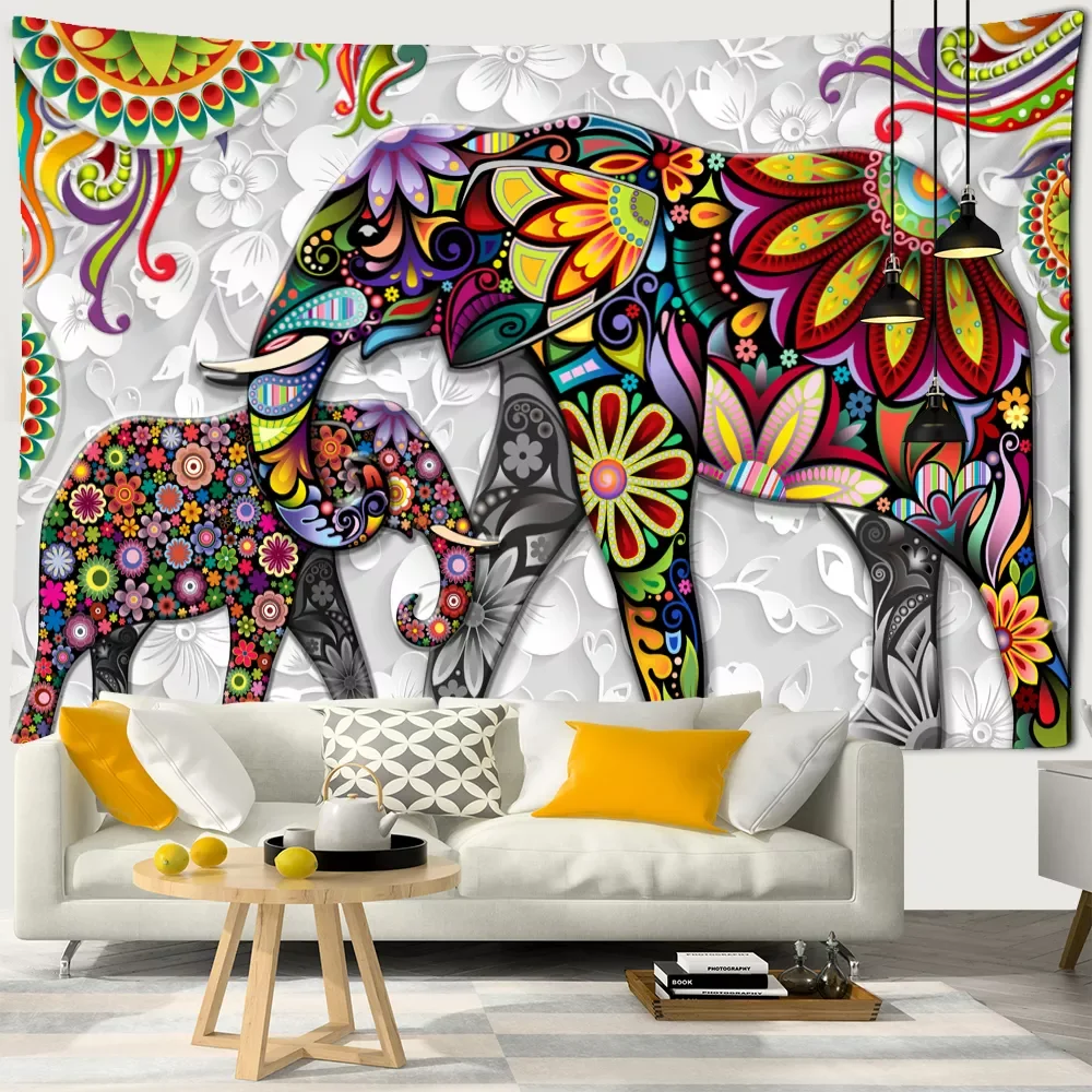 

3D Mural Elephant Tapestry Wall Hanging Bohemian Hippie Bedroom Background Cloth Printing Home Decor