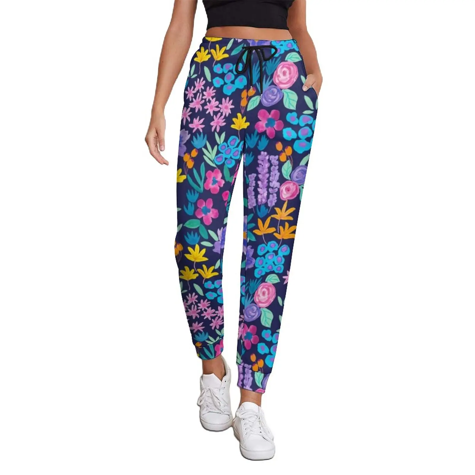 

Bright Flowers Jogger Pants Ladies Vibrant Floral Pirnt Harajuku Joggers Spring Trendy Print Big Size Trousers Birthday Gift