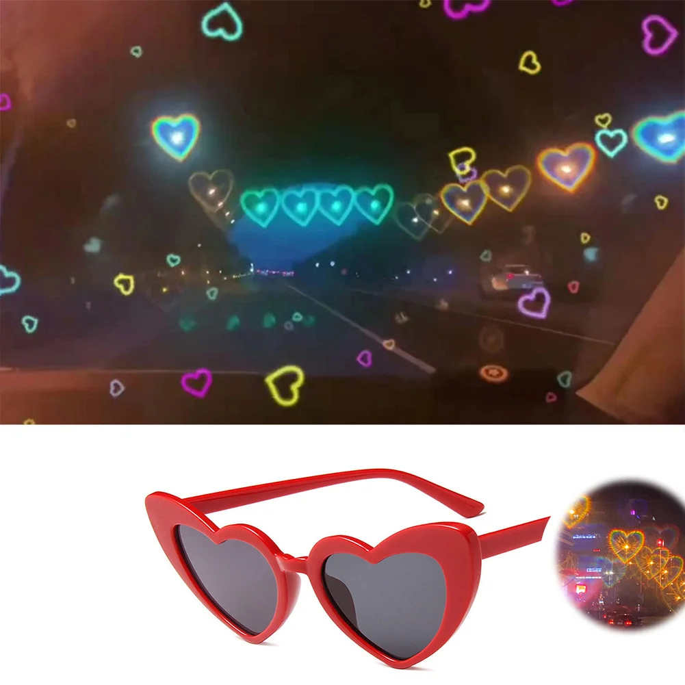 

Love Heart Shaped Effects Glasses Watch The Lights Change to Heart Image At Night Diffraction Sunglasses Women DecorativeEyewear