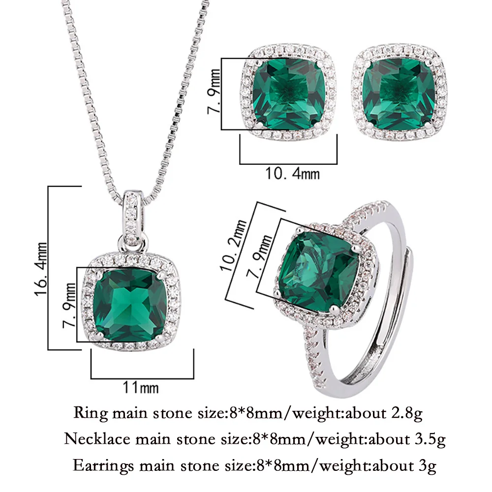 Роскошный квадратный 8*8 мм изумрудный драгоценный камень ожерелье кулон кольцо