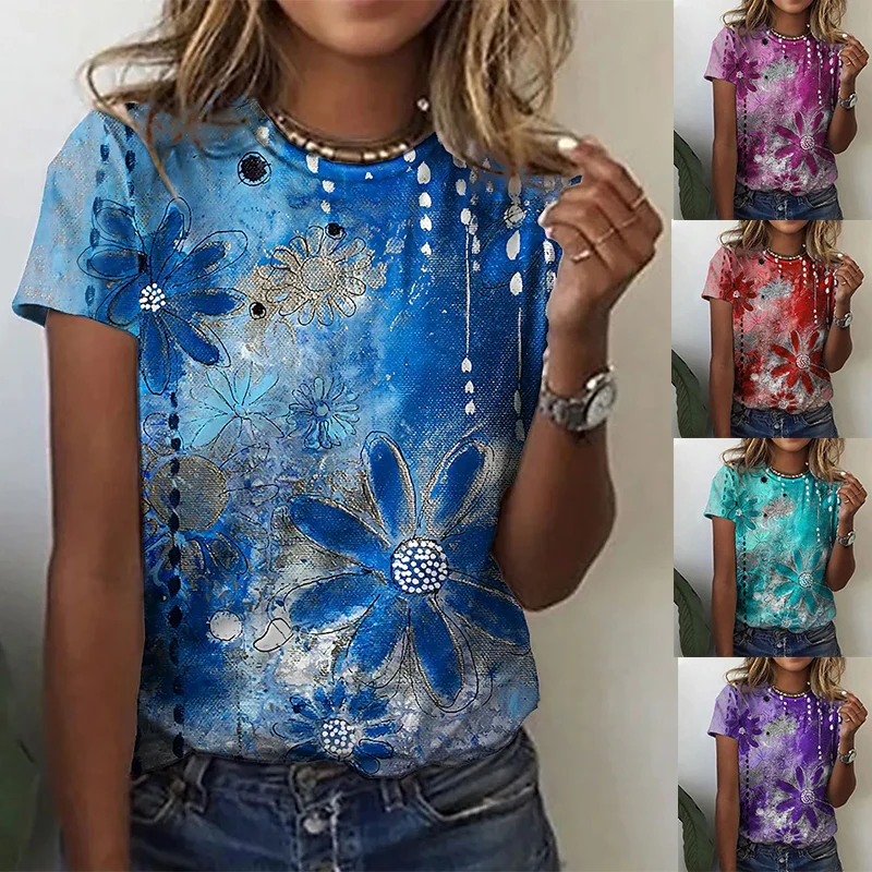 

Женская футболка с цветочным принтом, зеленая, синяя, фиолетовая или 3d-печать