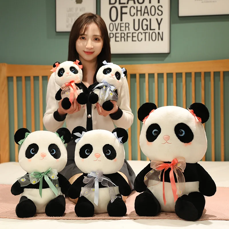 

1pc 25/38/48cm Lovely Cartoon Bow Tie Panda Plush Toys Kawaii Dolls Super Cute National Treasure Pillow Stuffed for Kids Girls