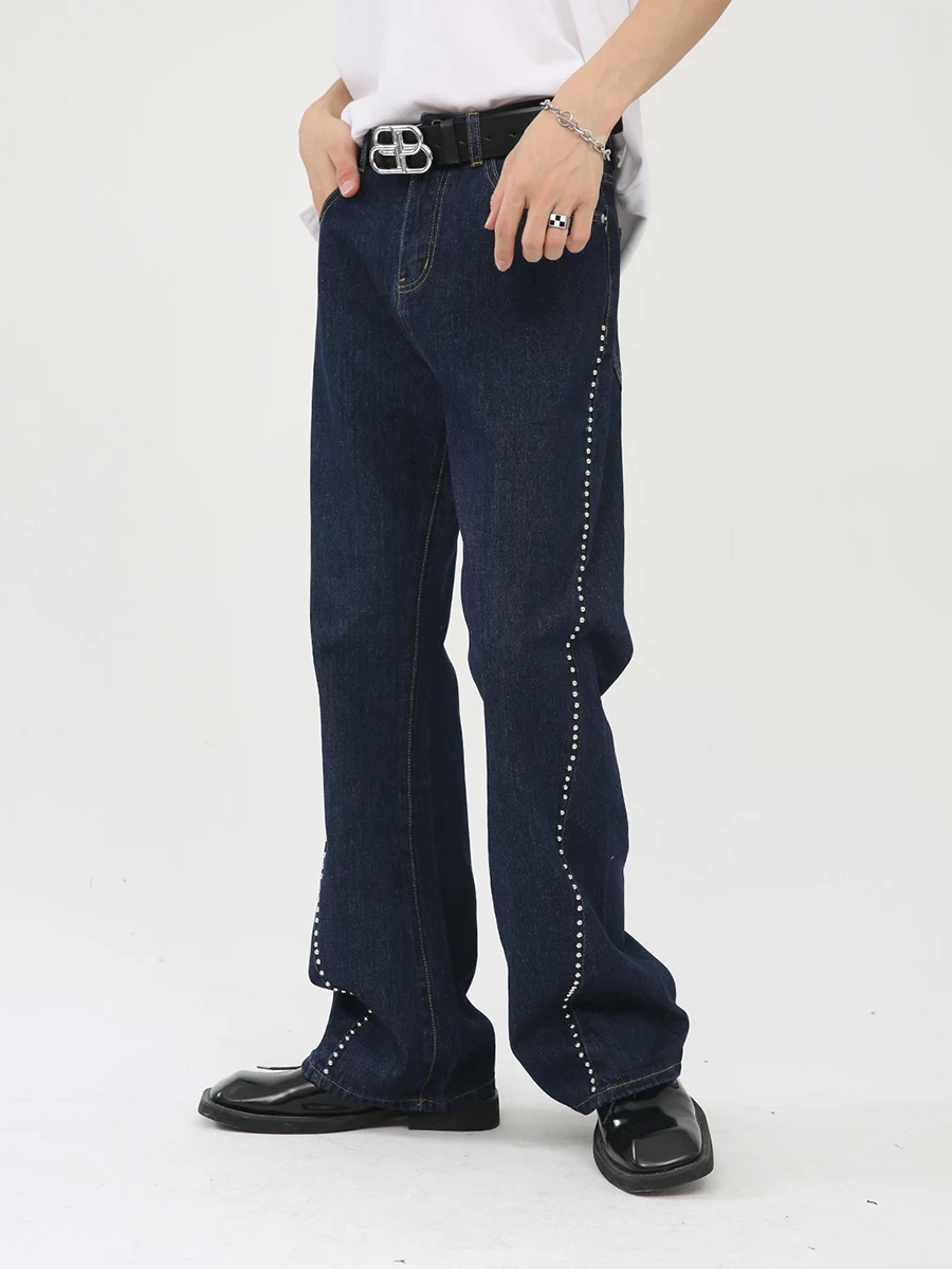 Four Seasons Fashion Men's Beading Flare Jeans Design Straight Casual Trousers Men's and Women's Streetwear Ins Hot Sale JEANS