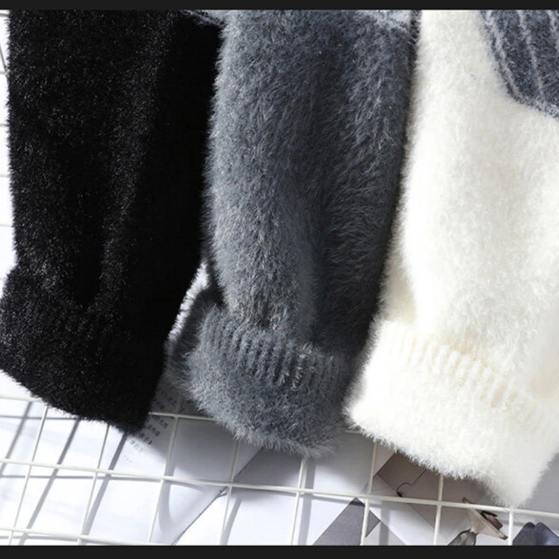 2023 Autumn and Winter New Men's Sweater with Plush and Thickened Bottom for Youth High School Students Solid Warm Sweater Top