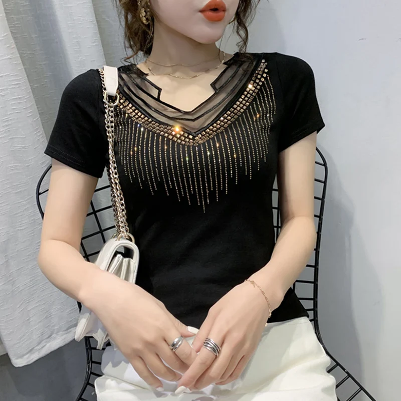 Женская летняя футболка с V-образным вырезом и коротким рукавом |