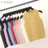 f girls womens slim knitting o neck simple camisole tops female knitted tank top sleeveless basic solid t shirts for girl
