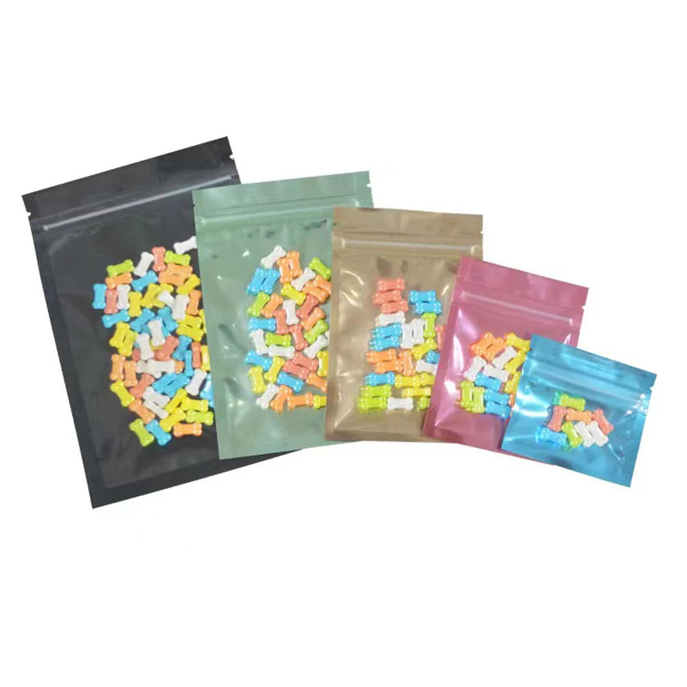 

100Pcs Colorful Mylar Foil Clear Plastic Zip Lock Bag Self Seal Flat Zipper Reclosable Tear Notch Food Coffee Storage Pouches