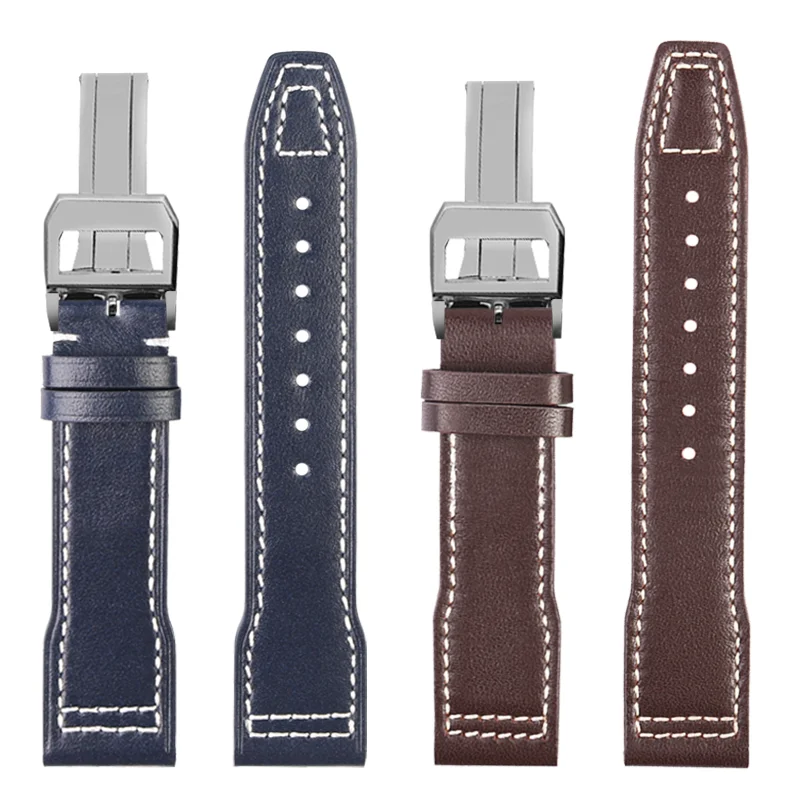 20mm 21mm Blue Brown Black Genuine Leather Watch Band For IWC Big Pilot Spitfire TOP GUN Cowhide Watch Strap Wristband Accessory
