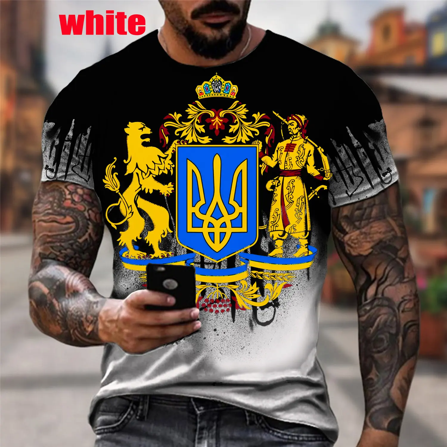 

Camouflage Pattern Ukraine Flag 3d Printing T-shirt Summer Fashion Short Sleeve Retro Harajuku Casual Personality Tee