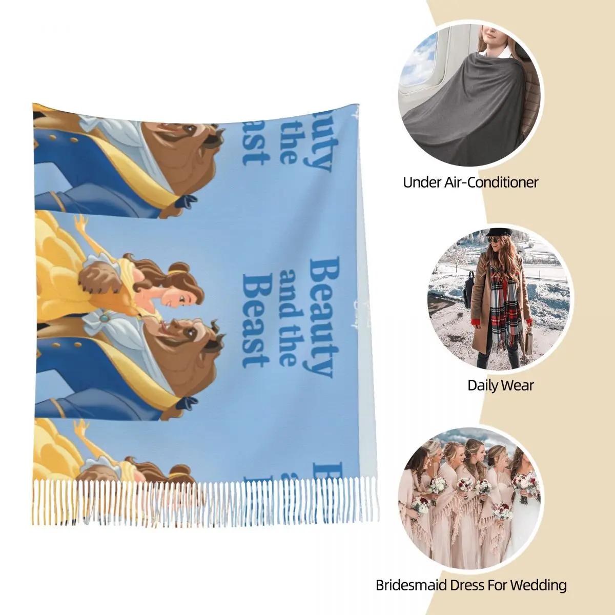 Шарф Красавица и чудовище женские головные платки с длинной кисточкой зимняя