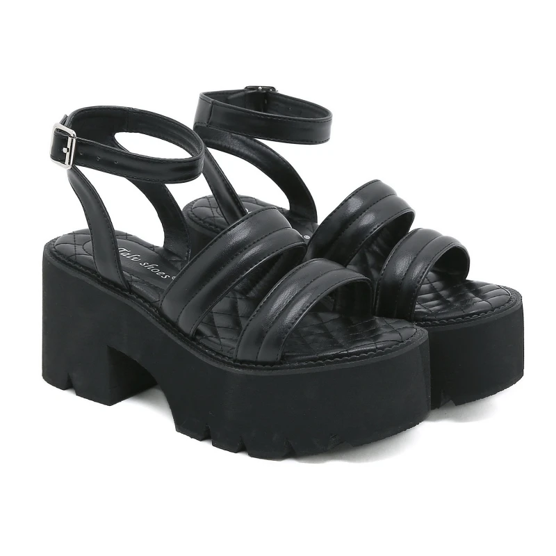 CICIYANG Women Chunky Platform Sandals High Heel Plus Size 35-43 2023 Summer New Ankle Lace-up Black Sandals lady Open Toe Shoes
