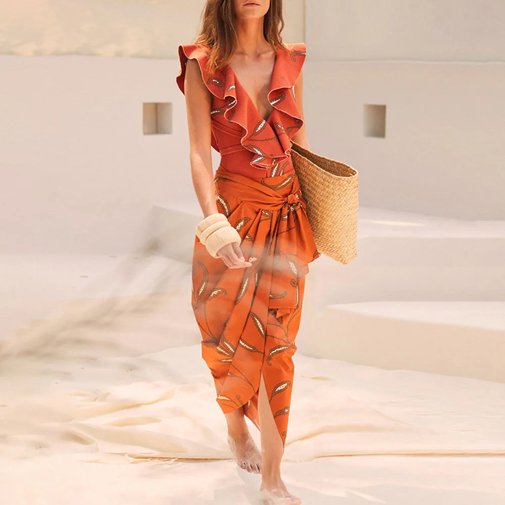 Women Swimwear Beach Fashion Plaid Print New 2023 Elegance Luxury Slim  Sexy Erotic Suit Bikinis V-Neck Onepiece  And  Cover Up