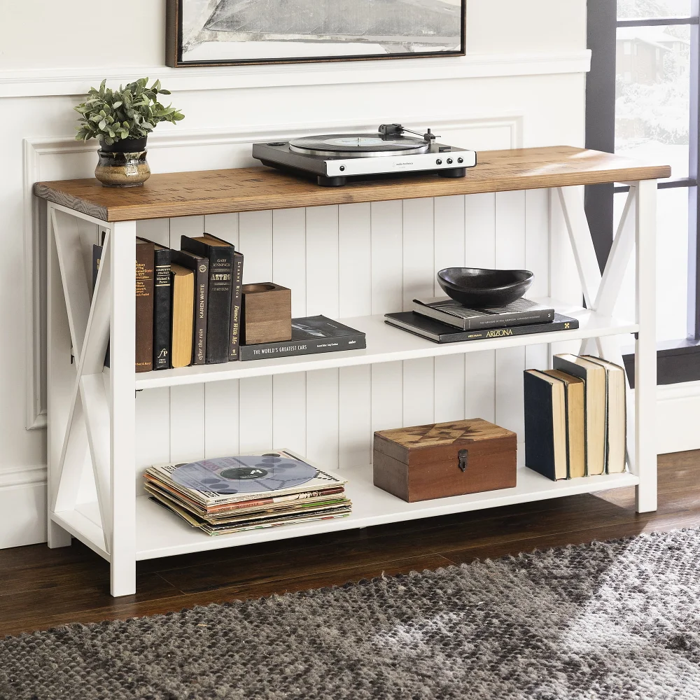 

Solid Wood Storage Console Table, White/Reclaimed Barnwood Entryway Table Console Table for Hallway Console Furniture