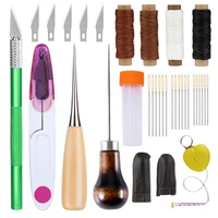 kaobuy leather sewing tool with craving knife awl waxed thread hand sewing stitching supplies measuring ruler for leather sewing