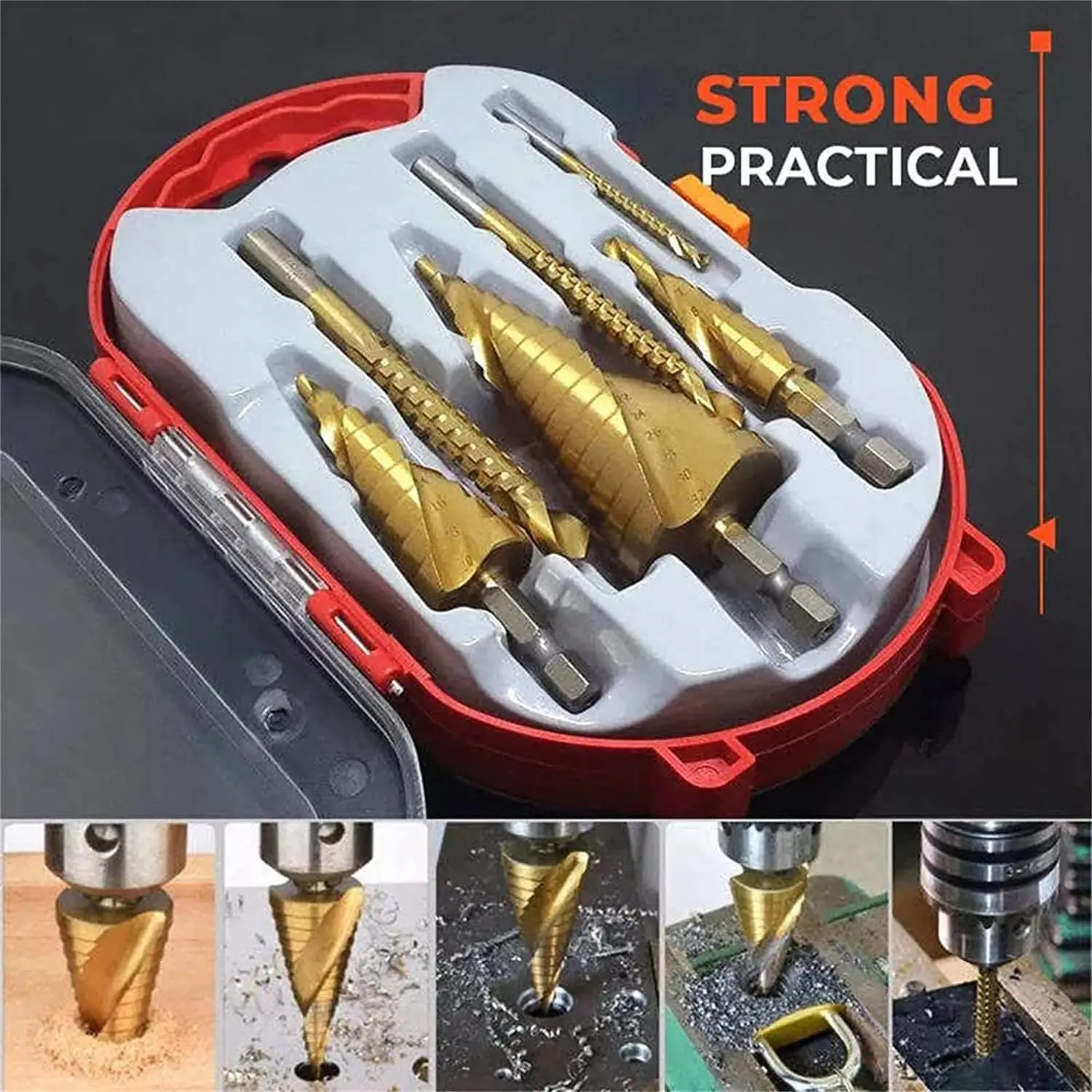 6Pcs Titanium Plating Drill Bit Set Metal Hole Cutter Wood Cone Core Drilling Saw Tool Metal Step Drill Bit for Hole Drilling