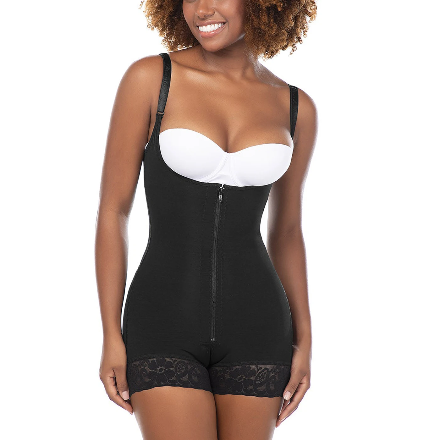 Open Chest Sleeveless Bodysuit Shoulder Strap Zipper Shapewear