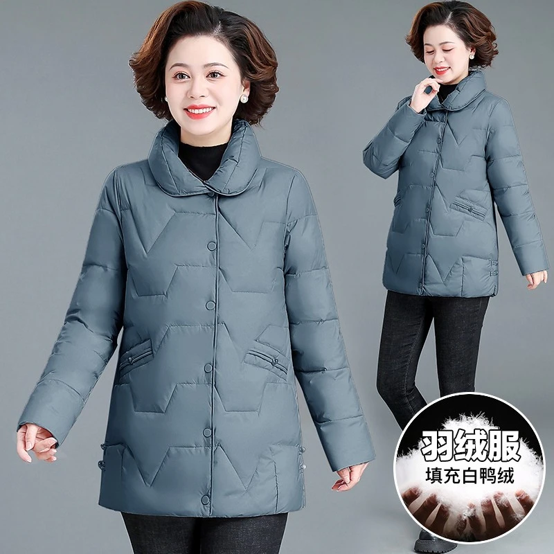 

Women Winter Jacket 2022 Short Down Jackets Female Small Mom's Coat Fashion POLO Collar Coats Button Clothes Abrigo Mujer Cjk424