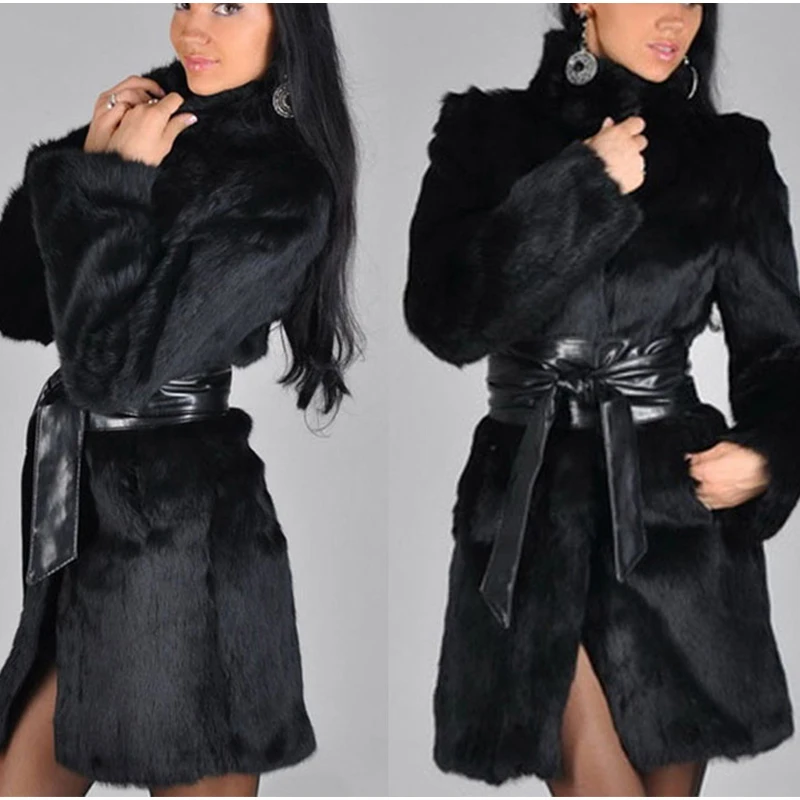 

Новинка, зимнее женское теплое пальто, плюшевые пальто из искусственного меха, черная длинная верхняя одежда, женская модная однотонная длинная куртка с длинным рукавом, женская