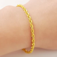 24k real gold bracelet 3mm twisted rope twisted gold plated bracelet for men women wedding jewelry gifts