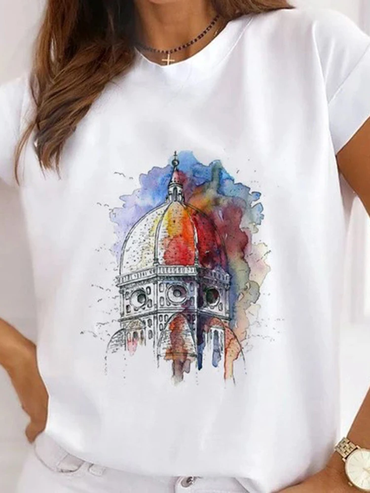 

Summer Tops Fashion Women Print Cartoon Love Sweet Casual T-shirts Short Sleeve Ladies Female Graphic Tee White Clothes