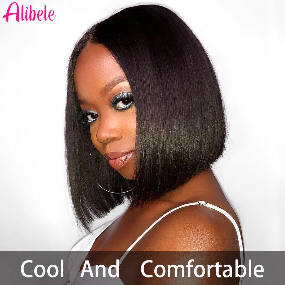 Alibele короткий парик Боб прямые человеческие волосы парики для черных женщин