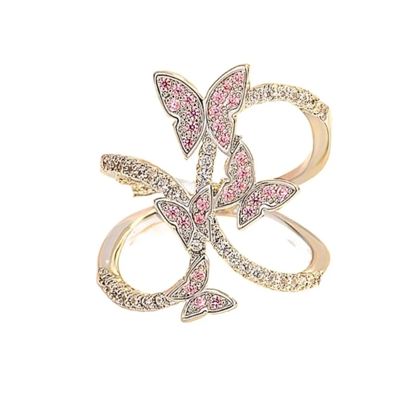 New Hot Sale Simple Fashion Four Butterfly Surrounding Geometric Rings Ladies Sweet Romantic Jewelry Gift Wholesale