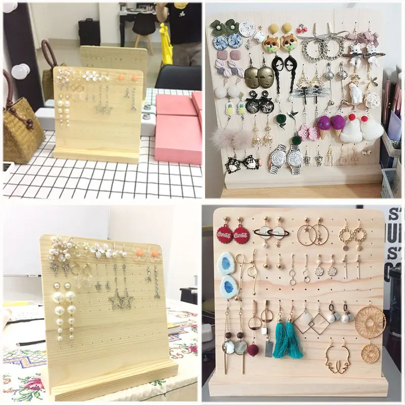 L-shaped Solid Wood Detachable 108-holes Display Stud Earrings Plate Earrings Storage Display Shelf  Necklace Organizer