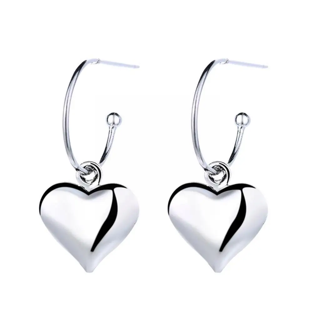 

1Pair Heart Earrings Fashion Heart Buckle Hoop Drop Trendy Silver Elegant Earrings Jewelry Simple S7L4