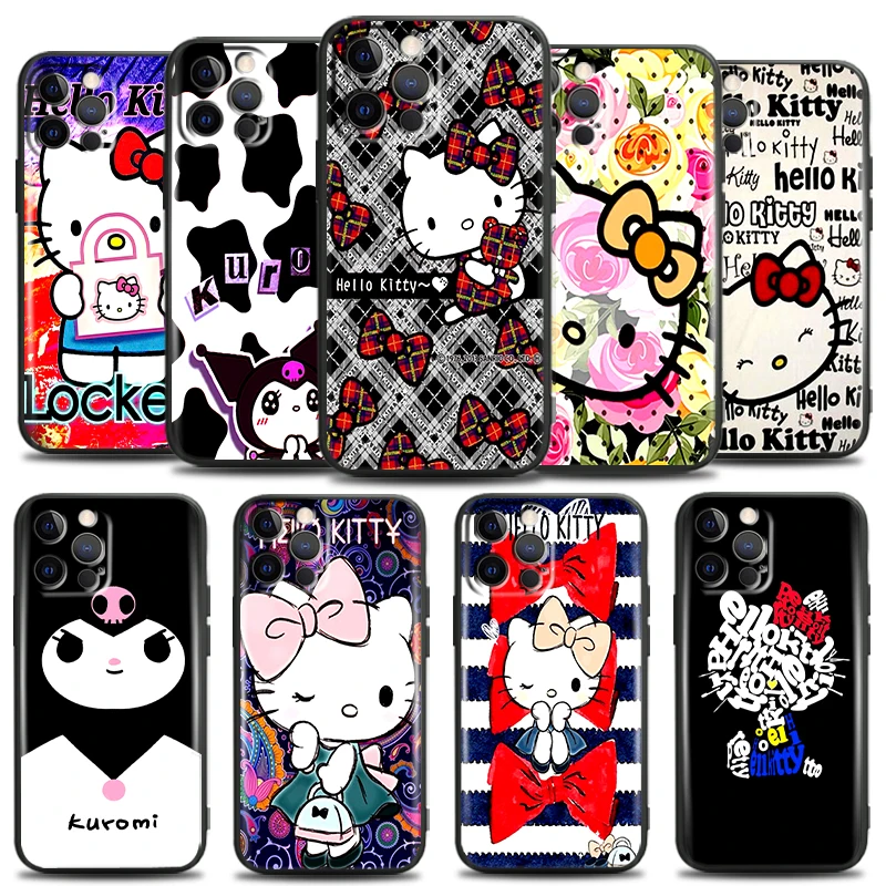 

Cartoon Hello Kitty For Apple iPhone 13 12 11 Pro Mini X XR XS Max SE 6 6S 7 8 Plus Phone Case TPU Black Soft Funda